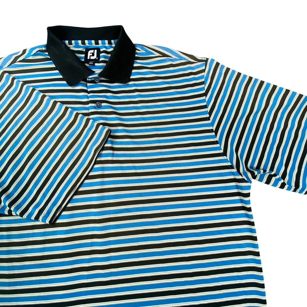FootJoy Polo Shirt Mens XL Blue Striped Short Sleeve Performance Golf Casual